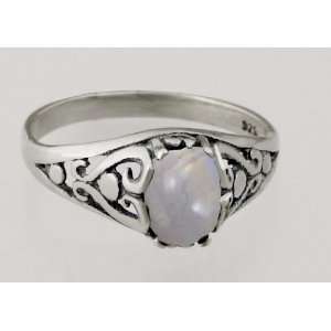   Filigree Ring Featuring a Genuine Rainbow Moonstone Gemstone Jewelry