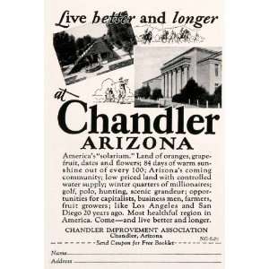  1929 Ad Chandler Arizona Chamber Commerce Solarium Travel 