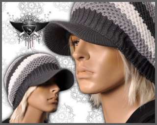 AM775 Cute Warm Knit Cotton Visor Beanie Mens Hat Cap  