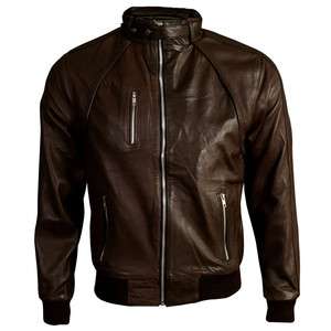 Mens Brown Biker Moto New Bomber Fashion Leather Jacket  