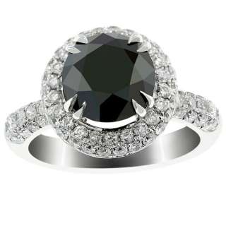 47 Carat Black Diamond Engagement Ring Vintage Style 14K White Gold 