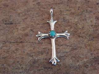 Navajo Indian Sterling Silver Sand Cast Turquoise Cross Pendant Hand 