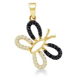  Plated in Yellow Gold Butterfly Channel Set Round White and Black 