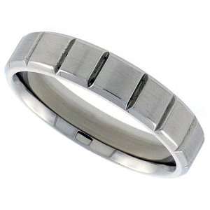 Surgical Steel 5mm Wedding Band Thumb Ring Vertical Grooves Matte 