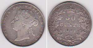 CANADA QUEEN VICTORIA FIFTY CENTS 1881 H  