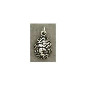   Silver Charm .625 in Decorated Easter Egg with Bunny Rabbit & Flowers