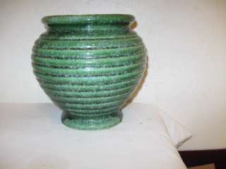 Vintage Hull Mottled Green Ringed Urn Vase #420 USA , VFC  