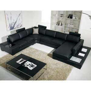    Modern Italian Black Leather Sectional Sofa