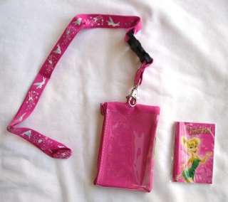 Disney Tinkerbell Lanyard Zipper Wallet ID Pouch   Pink  