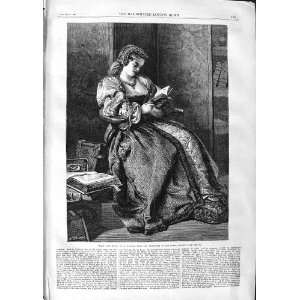   1866 Portrait Lady Jane Grey Reading Book Wyburd Print