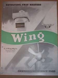 Wing Mfg Co Catalog~Heaters~Ventilating/Duct Fans  