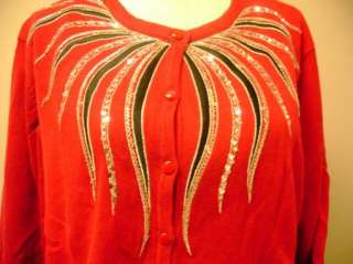 Bob Mackies Embroidered and Beaded Cardigan Red  