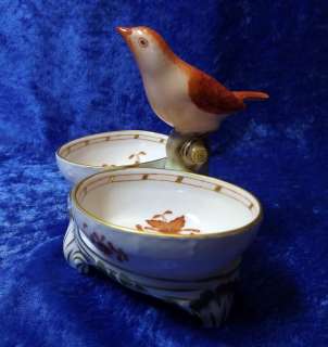 Vintage Herend Porcelain Bird   Double Open Salt Cellar  