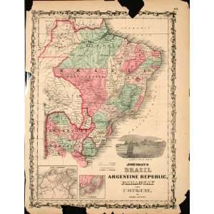  Antique Map of Brazil, Argentine Republic, Paraguay and 