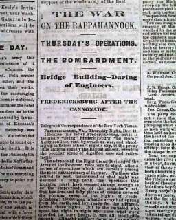 FREDERICKSBURG VA1862 Cincinnati OH Civil War Newspaper  