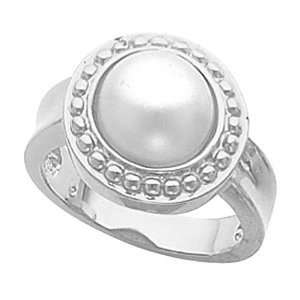  18K White Gold Mabe Pearl Ring   10.00mm Jewelry