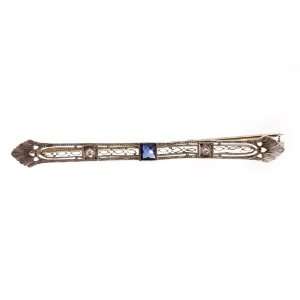  Estate Art Deco Sapphire Diamond Brooch Pin: Jewelry