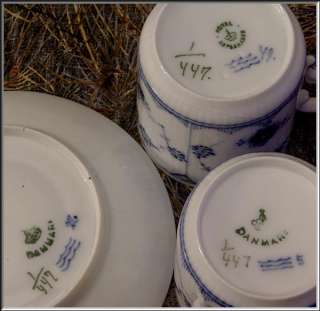 Vtg ROYAL COPENHAGEN Blue Fluted Plain Demitasse 4 Saucers & Cups #1 