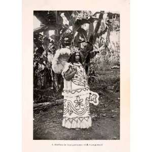  1920 Halftone Print Tapa Costume Parasol French Polynesia 