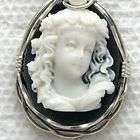 High Relief Lady Agate Cameo Pendant Sterling Silver Freshwater Pearls