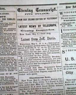 JEFFERSON DAVIS Wanted & Lincolns Murder 1865 Newspaper  
