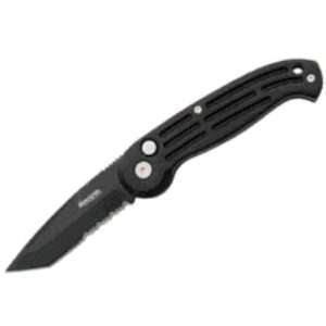 Magnum Knives M018 Black Part Serrated Tanto Point Button Lock Knife 