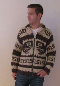 vtg 1970S COWICHAN INDIAN KNIT MANS WOOL BROWN WHALE SWEATER JACKET 
