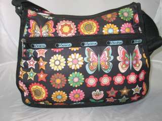 LESPORTSAC USA MADE MULTI COLOR BUTTERFLY/ FLOWER NYLON SHOULDER 