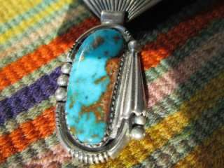 VTG Pawn Navajo GORGEOUS Turquoise Pendant Sterling Silver Bead Beaded 