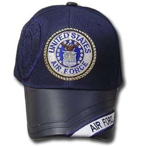  US AIR FORCE SEAL NAVY BLUE LEATHER BRIM CAP HAT ADJ 