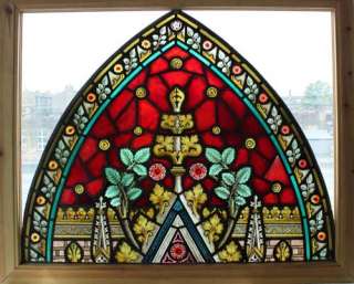 FABULOUS PAINTED HERALDIC CHURCH STAINED GLASS WINDOW  