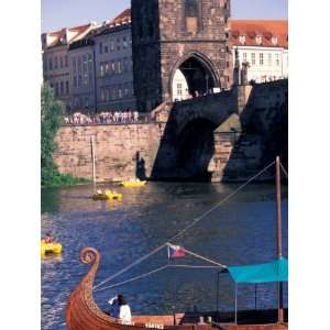 Castle and Traditional River Boat, Prague, Czech Republic 
