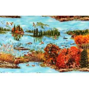  44 Wide Michael Miller Autumn Lake Panel Blue Fabric By 