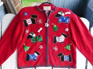 Heirloom Ugly Christmas Sweater Santa Scottie Dogs PM  