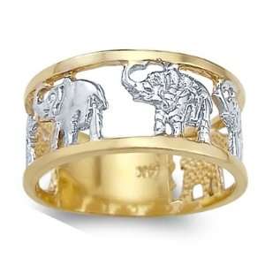   Elephant Ring 14k White Yellow Gold Band, Size 8: Jewel Roses: Jewelry