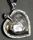 Heart Perfume Bottle Etched Sterling Silver Pendant