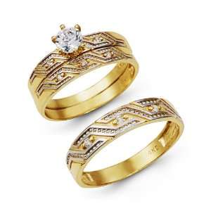    Modern 14k Two Tone Gold CZ Wedding Engagement Ring Set: Jewelry