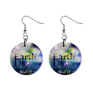 New Earth Day #3 Green Recycle Design Dangle Button Earrings Jewelry 1 