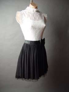 Elegant Vtg y Wht High Neck Lace Romantic Satin Bow Blk Full Skirt fp 