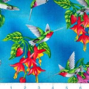  45 Wide Hummingbirds Turquoise Fabric By The Yard Arts 