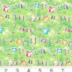  45 Wide Play Pals Clothes Line Parade Green Fabric By 