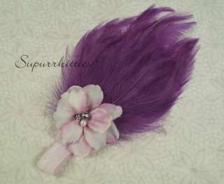 Purple/Lilac Baby Feather/Flower Headband w/Pearl/Rhinestone Photo 
