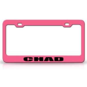 CHAD Country Steel Auto License Plate Frame Tag Holder, Pink/Black