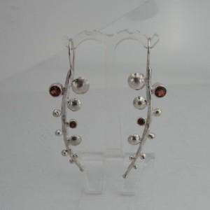 Hadar Designer Israel Artistic Hand Very Long Silver Garnet Earrings 