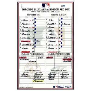  Blue Jays at Red Sox 4 29 2008 Game Used Lineup Card 