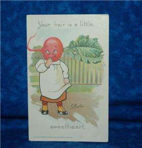 Tucks postcard~E. Curtis GARDEN PATCH~1907 Valentine~RADISH HAIR 