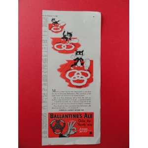 Ballantines Ale,1940 Print Ad. (black cats.) orinigal magazine Print 