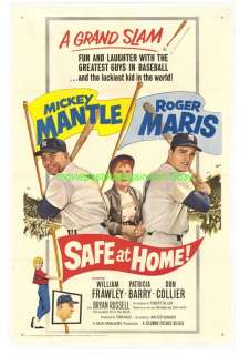 SAFE AT HOME MOVIE POSTER 27x41 LB VF 62 MICKEY MANTLE  