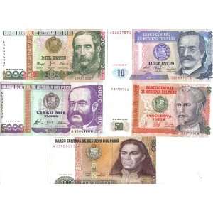  Lot Five Peru Banknotes 