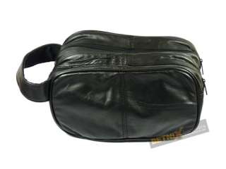 Mens Large Soft Black Leather Toiletry Travel Wash Bag  